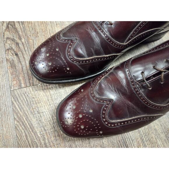 Florsheim Wingtips Shoes 9.5B Dark Cherry Brown Leather Dress - Picture 2 of 9